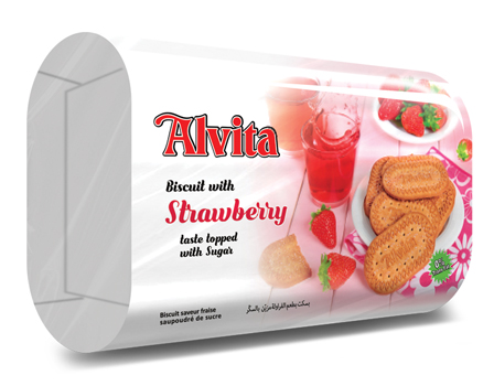 Biscuit with Strawberry taste decorated with sugar